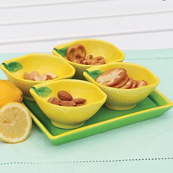 Small Lemon Ceramic Bowls & Ceramic Square Green Tray, Farmhouse Lemons Bowls - Picture 2 of 16